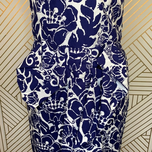 Trina Turk Strapless Navy White Floral Bow Dress - Picture 3 of 8